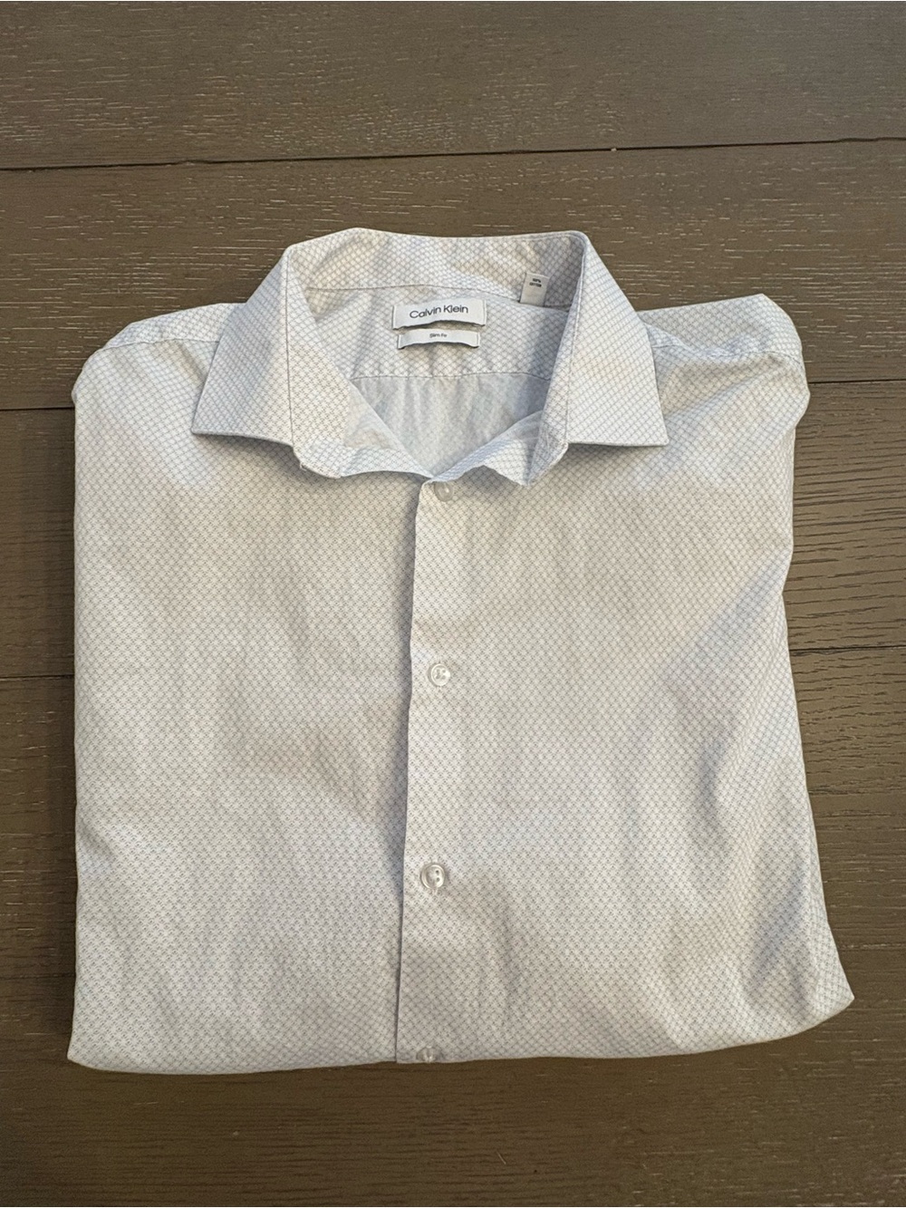 Calvin Klein Men's Pale Blue Micro-Pattern Dress Shirt